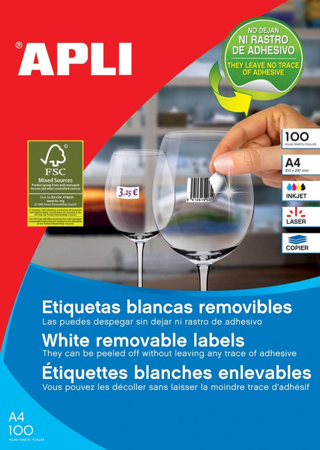 Étiquettes blanches amovibles Apli format 97 x 424 mm (l x h) 1 200 pièces 12 par feuille (3057)