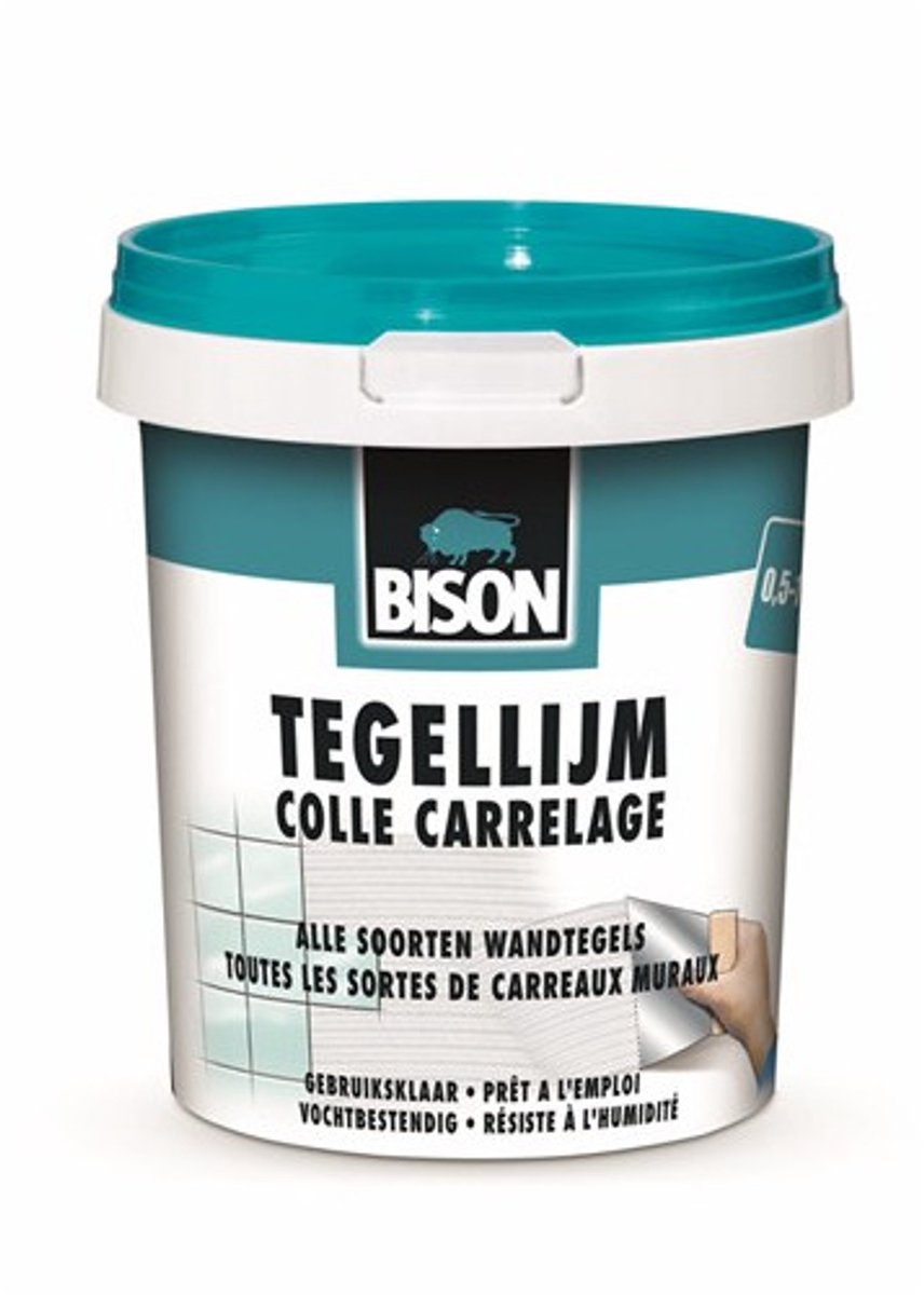 Colle à carrelage Bison en pot de 1 kg, pour tous types de carrelage mural, résistante à l'humidité, facile à travailler, sans solvant, facile à appliquer