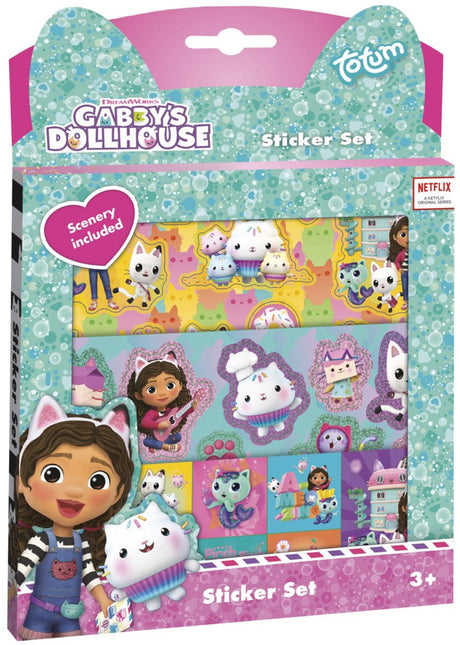 Totum Gabby's Dollhouse Sticker Set 3 feuilles d'autocollants avec décor de jeu - Gabby's Dollhouse - jouets créatifs pour filles à partir de 3 ans