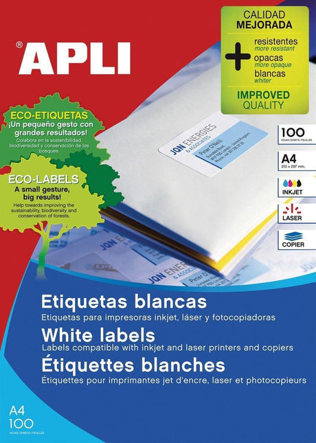 Etiquettes adhésives Apli 1276 70 x 42,4 mm 100 feuilles blanc