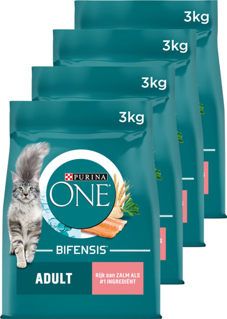 Purina one purina® one® adult - nourriture pour chat - grains entiers de saumon - 4 x 3 kg