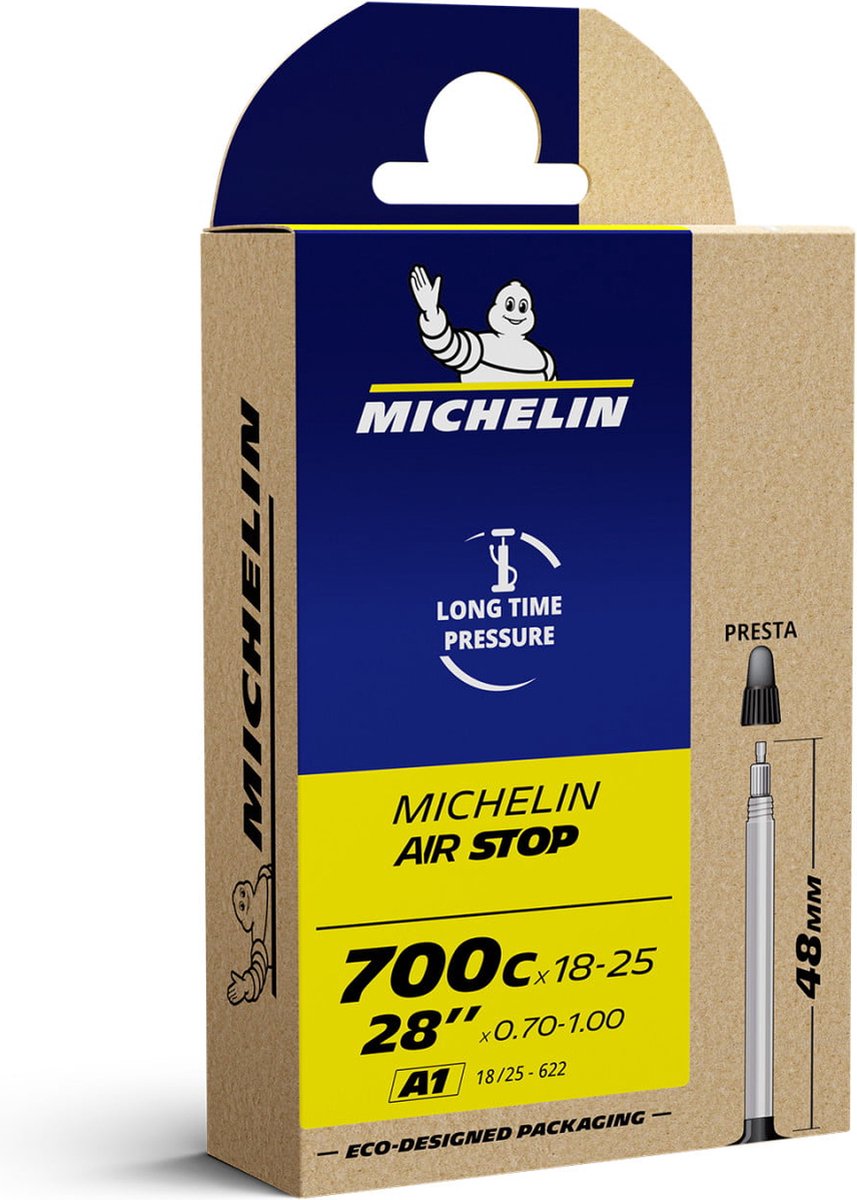 Chambre à air Michelin 28” – airstop a1 – valve française (presta) – longueur de valve : 48mm – taille etrto : 18 25-622