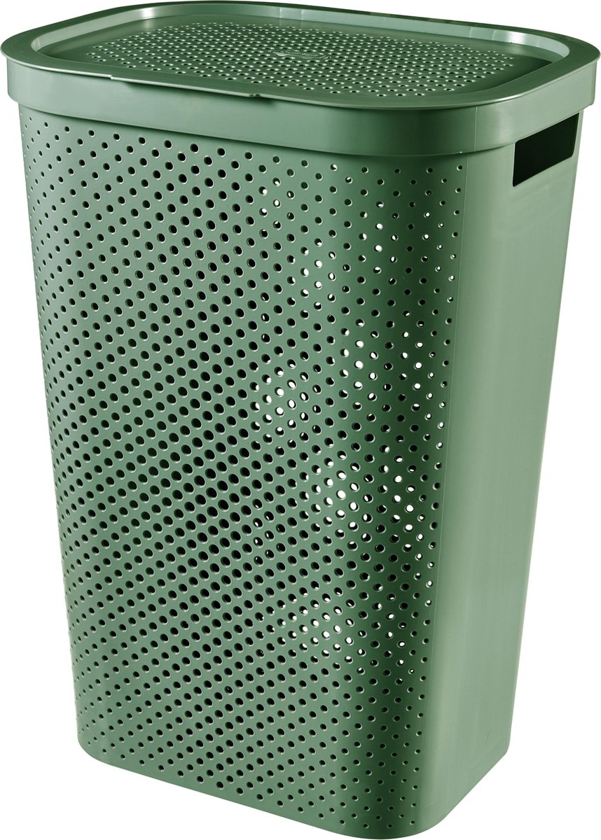 Curver panier à linge à pois recyclés infini avec couvercle - 60l - vert