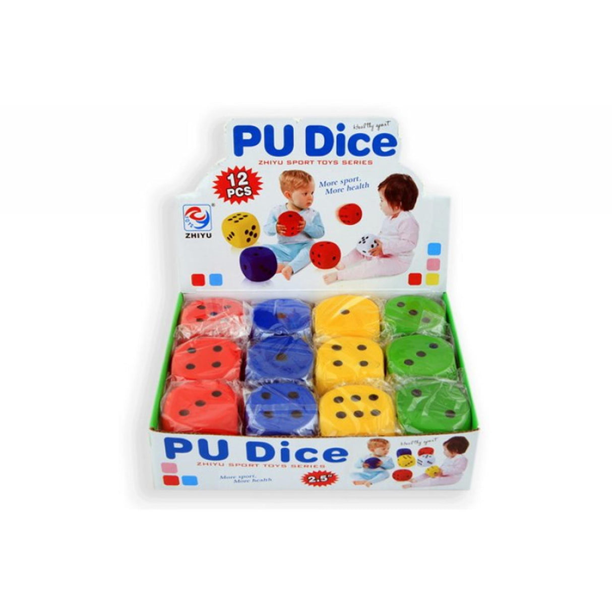 Dés souples 4cm présentoir de 12 pièces