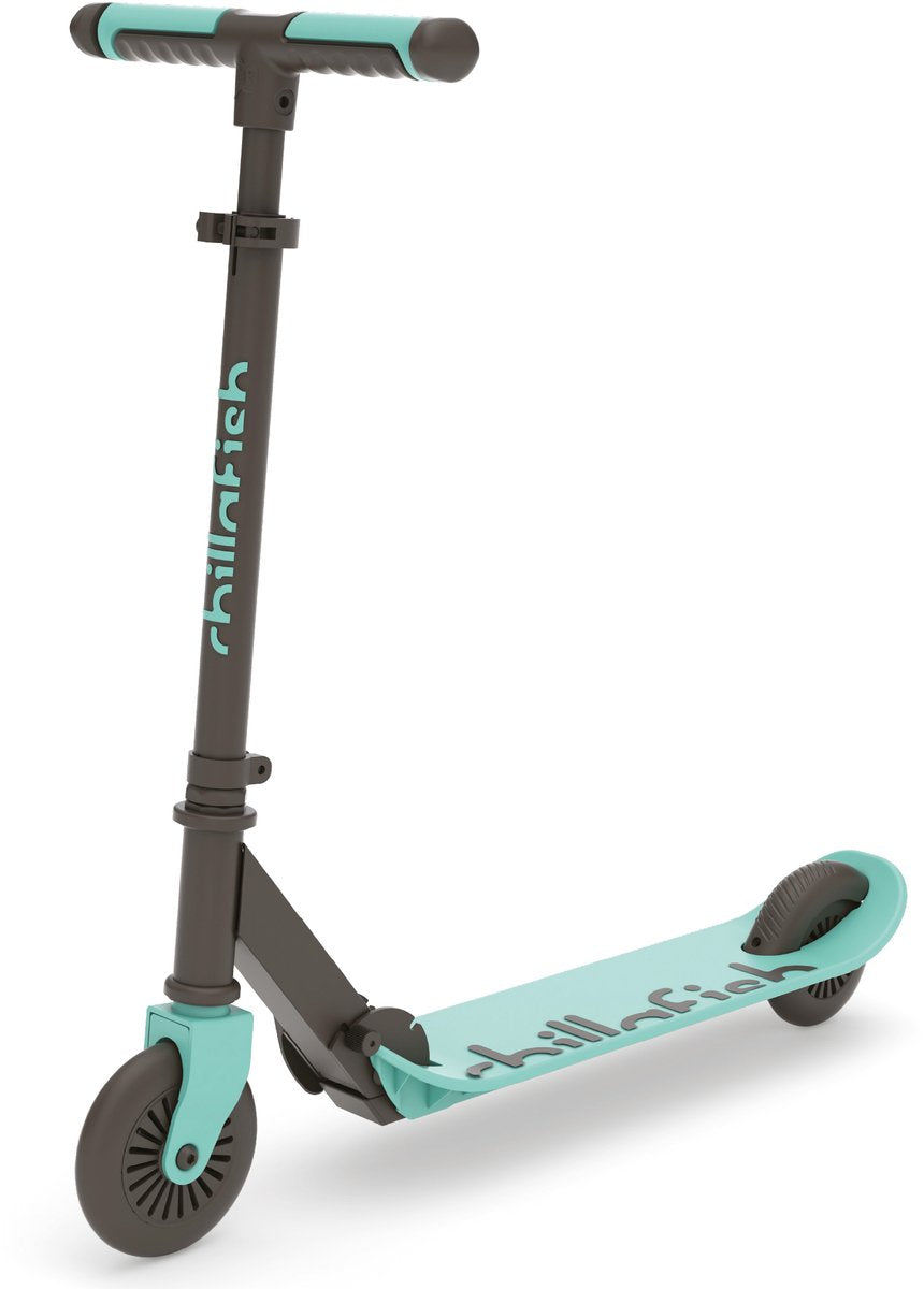 Trottinette enfant Chillafish garçon et fille à partir de 5 ans avec frein à pied - bleu vert - trottinette avec guidon réglable - pliable et légère avec roues abec-5 - modèle flexxi