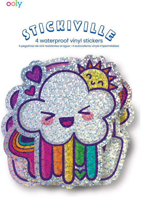 Ooly - autocollants stickiville : arcs-en-ciel heureux - vinyle (4 die-cut) (paillettes holographiques)