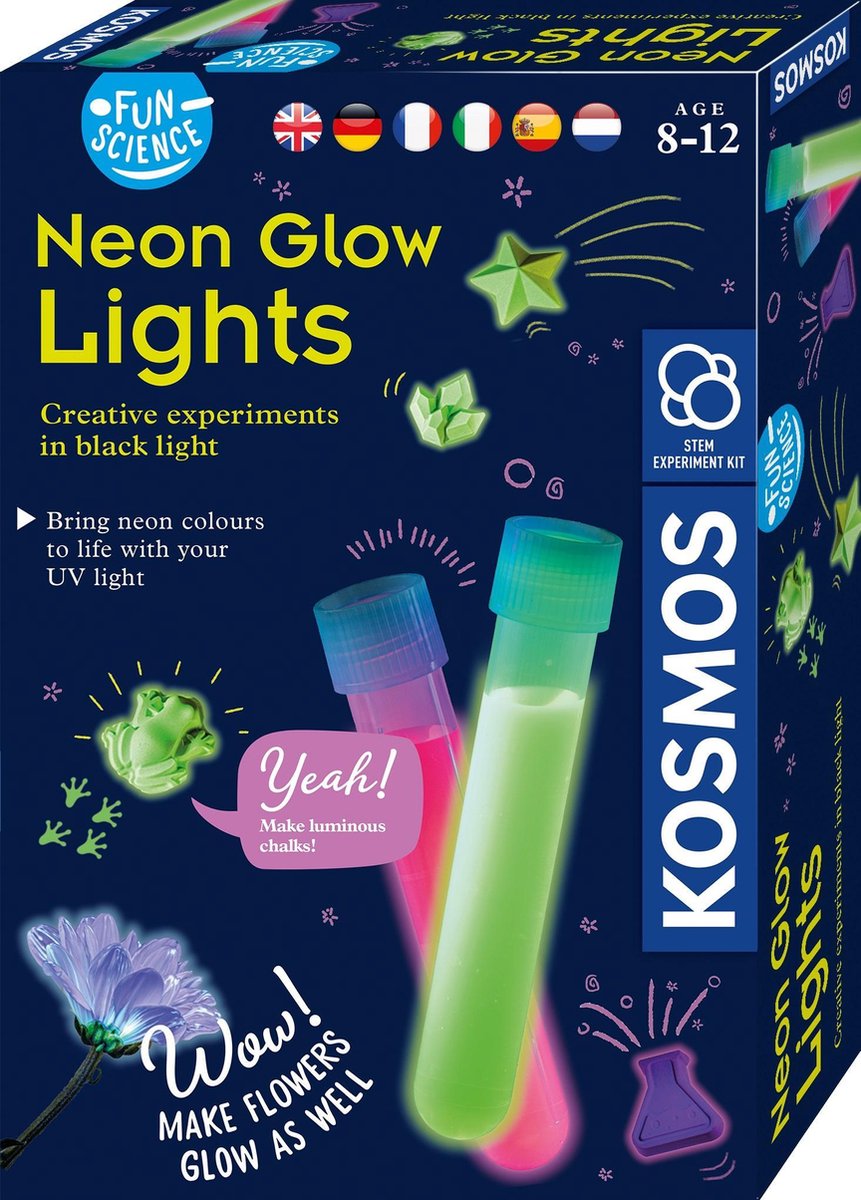 Lampes lumineuses au néon Cosmos - ensemble d'expérimentation - concevez des décorations lumineuses avec de la lumière UV - comprenant des marqueurs spéciaux et une lampe à lumière noire - créez un art lumineux