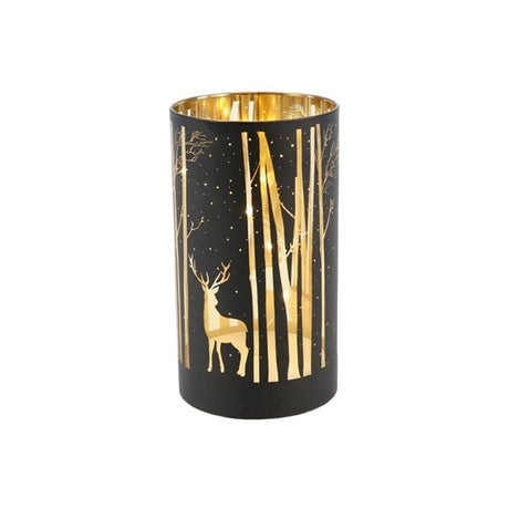 Hbx lanterne cylindrique vivante naturelle forêt magique led 3xaa ø9xh12cm or noir