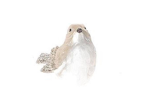 Hbx natural living déco oiseau sele 10,5x5,5xh6,5cm céramique blanc champagne avec paillettes