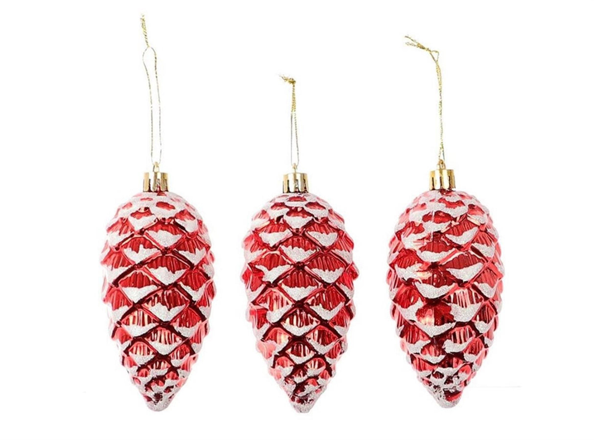 Hbx natural living décoration suspendue pomme de pin set a 3 pcs rouge