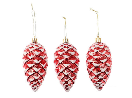 Hbx natural living décoration suspendue pomme de pin set a 3 pcs rouge