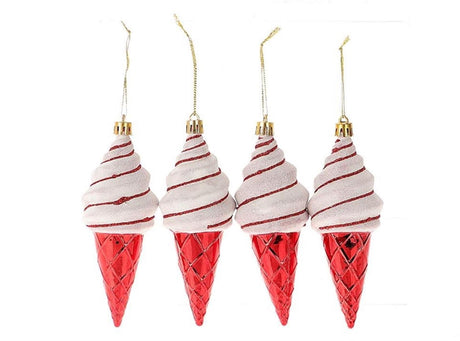 HBx natural living décoration suspendue glace ensemble de 4 pièces rouge