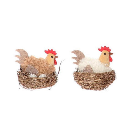 Hbx natural living déco poulet kinnom en nid 7,5x5xh6cm disponible en blanc ou marron