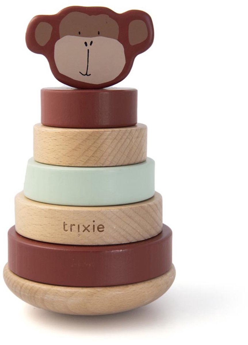 Tour empilable en bois Trixie - mr. singe - jouet empilable en bois - jouets éducatifs - pour garçons filles - singe