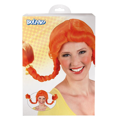 Perruque Boland avec tresses orange et nœud