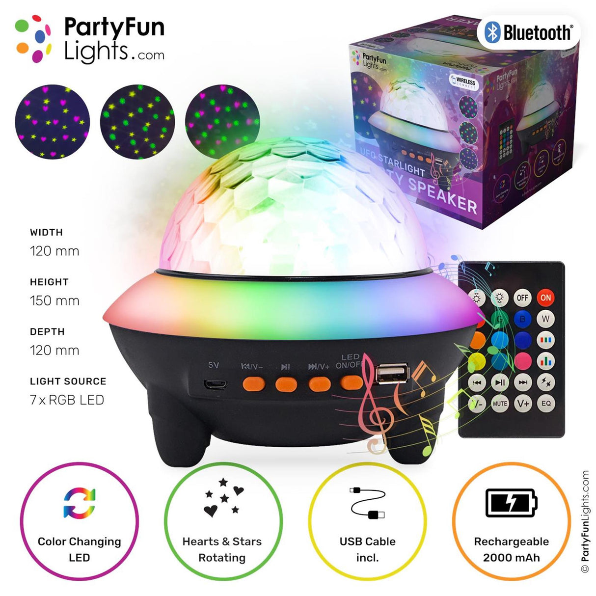 Partyfun allume haut-parleur Bluetooth ovni disco