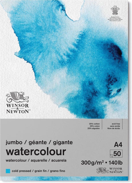 Winsor Newton 6667010 bloc aquarelle - bloc aquarelle 300g m² A4, pressé à froid, grain fin, 50 feuilles - bloc jumbo