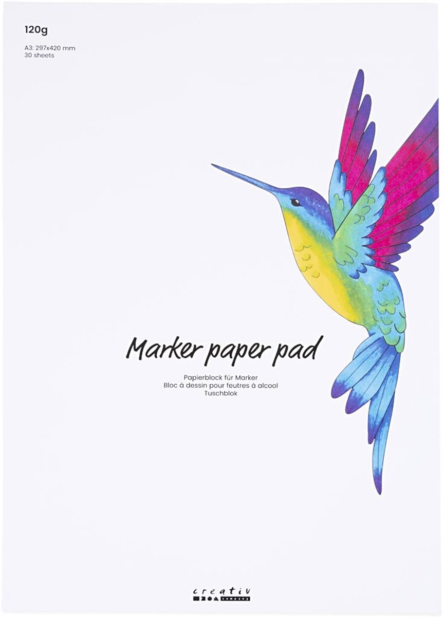 Bloc de papier Creativ company pour marqueurs, A3, feuille 297x420 mm, 120 gr, blanc, 30 feuilles 1 boîte