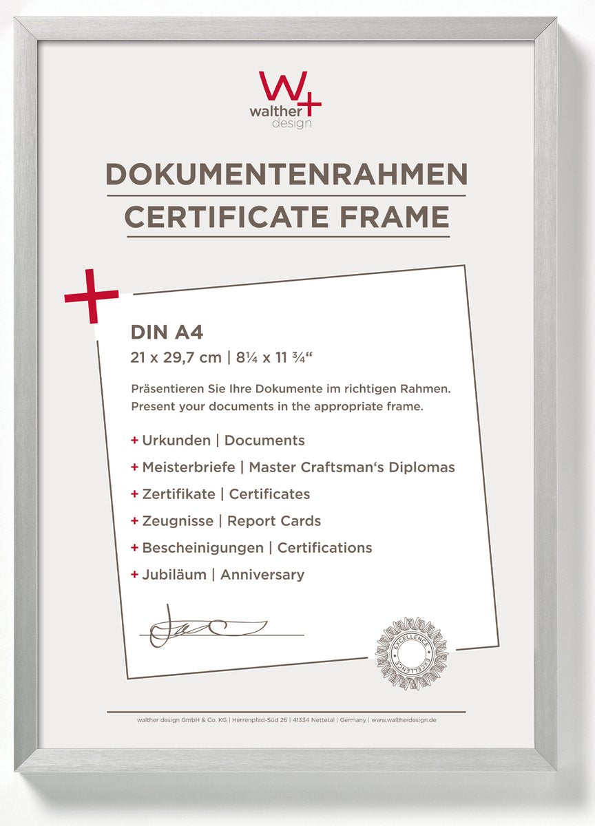 Chaise Walther - cadre photo en aluminium - format photo 21x29,7 cm (a4) - argent