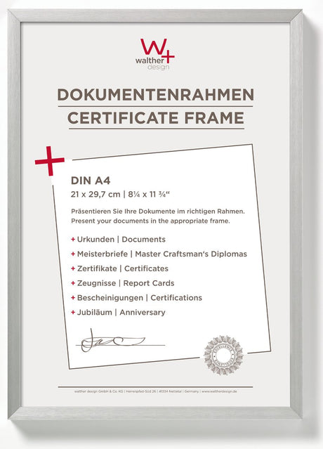 Chaise Walther - cadre photo en aluminium - format photo 21x29,7 cm (a4) - argent