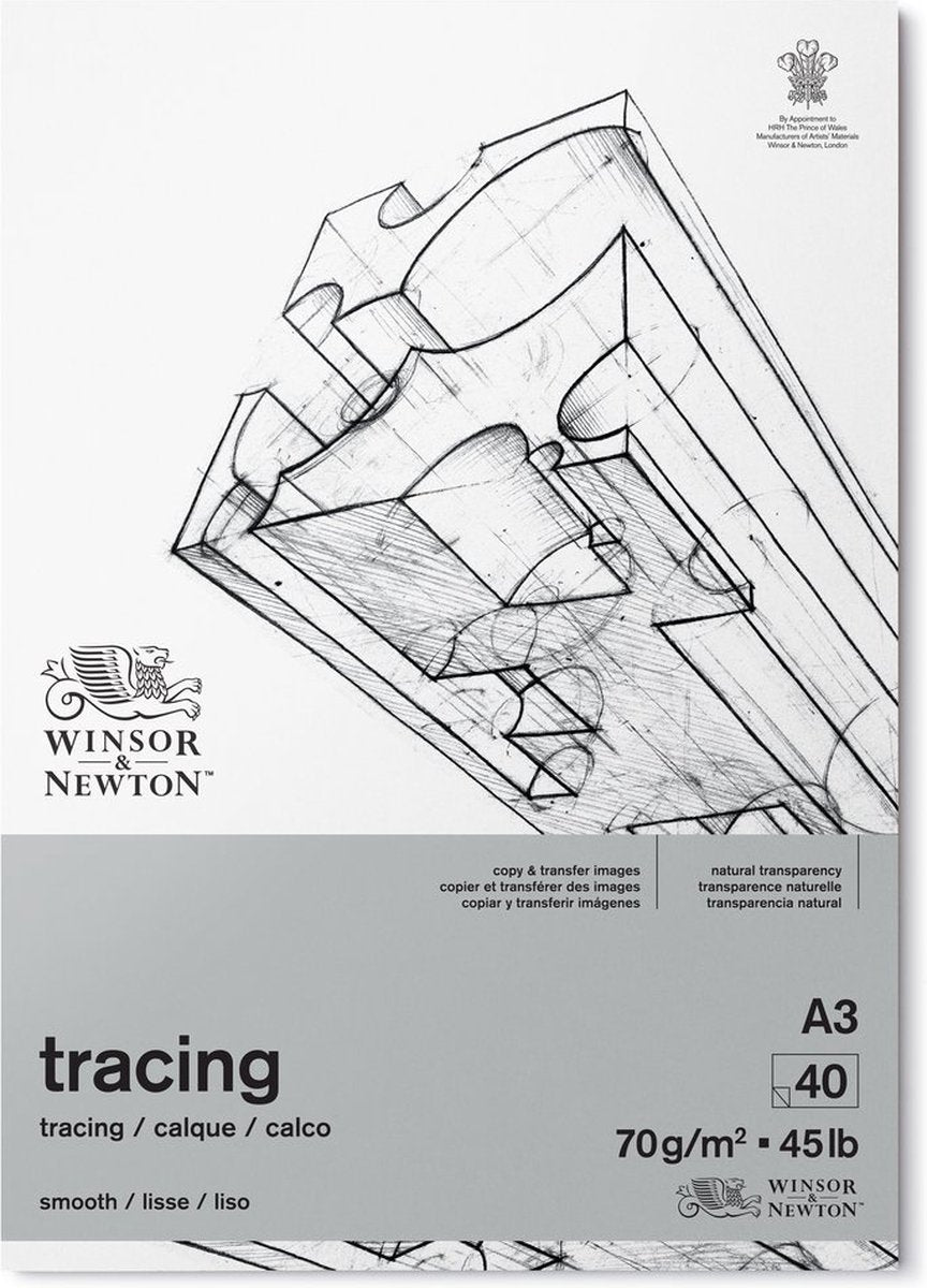 Winsor Newton 6674002 Bloc de papier calque A3 – 70 g m², 40 feuilles, papier transparent pour dessin, superpositions d'esquisses