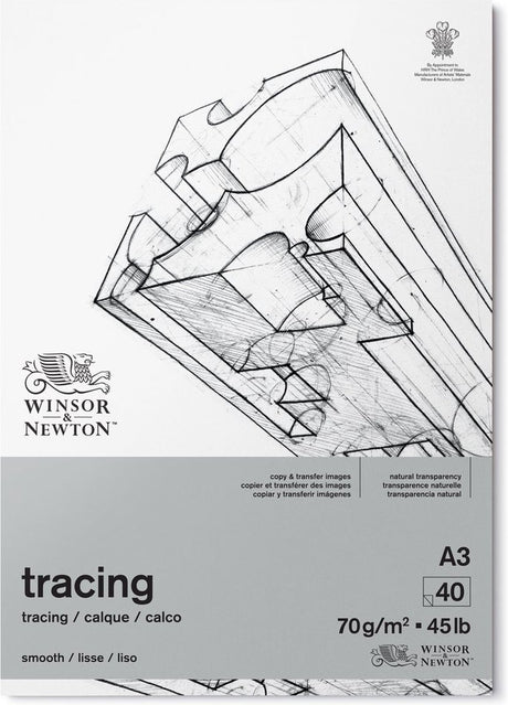 Winsor Newton 6674002 Bloc de papier calque A3 – 70 g m², 40 feuilles, papier transparent pour dessin, superpositions d'esquisses