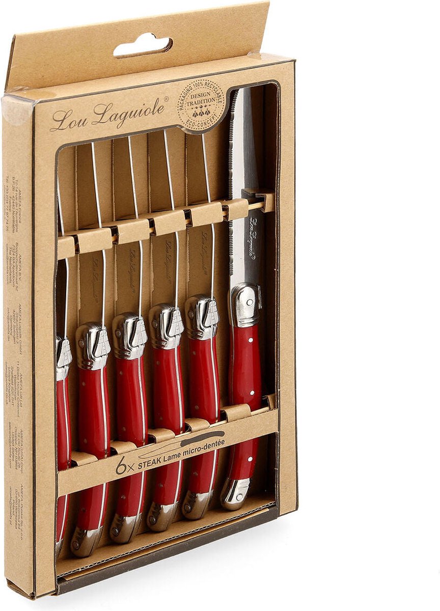 Lou set de couteaux laguiole viandes rustiques métal rouge 6 pièces