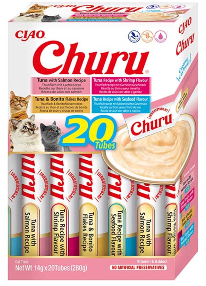 Inaba churu purée multipack - snack pour chat - thon fruits de mer 20x14 g