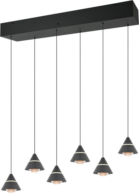 Trio Romeo - lampe suspendue - noir mat - incl. 6x SMD 7 W - montage au plafond - réglable en hauteur en continu - interrupteur DIP - non dimmable