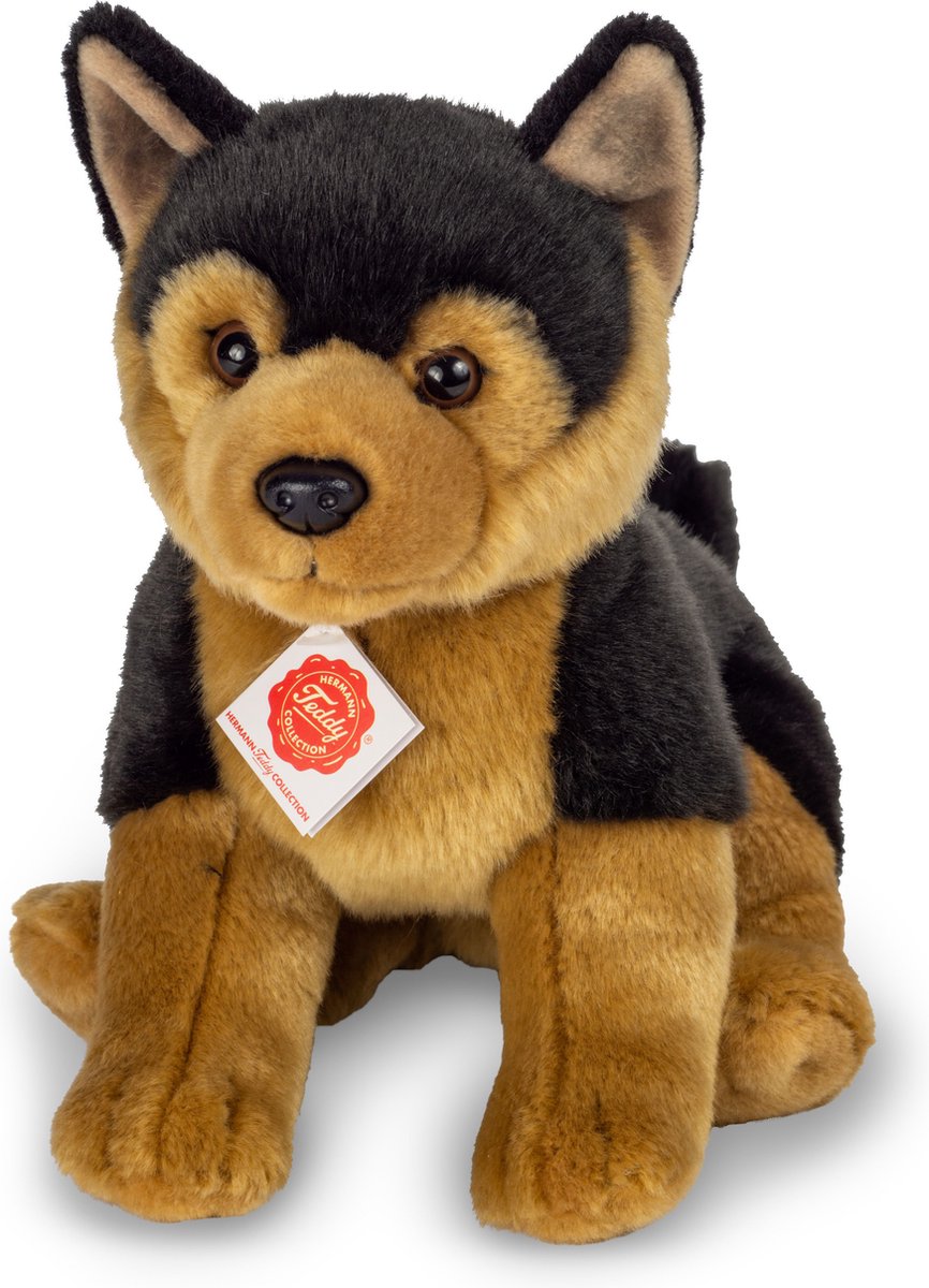 Teddy hermann hermann teddy knuffeldier herdershond - zachte pluche - premium knuffels - bruin zwart - 30 cm