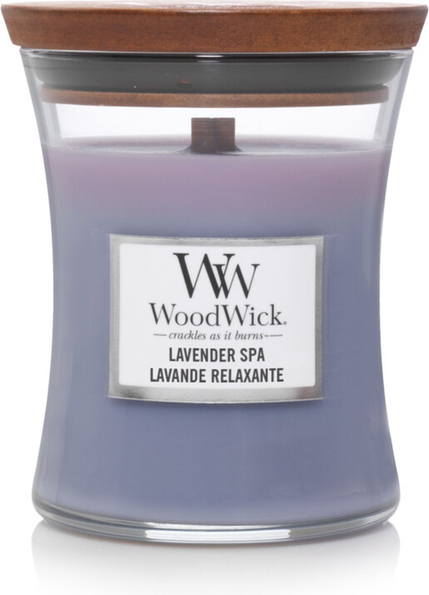 Bougie parfumée moyenne Woodwick Hourglass - Spa lavande - 60 heures de combustion