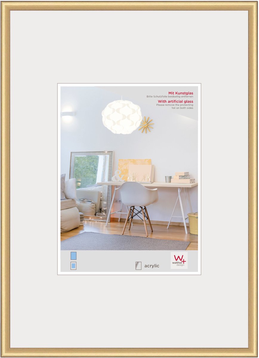 Walther new lifestyle - cadre en plastique - format photo 40x50 cm - verre d'art - or