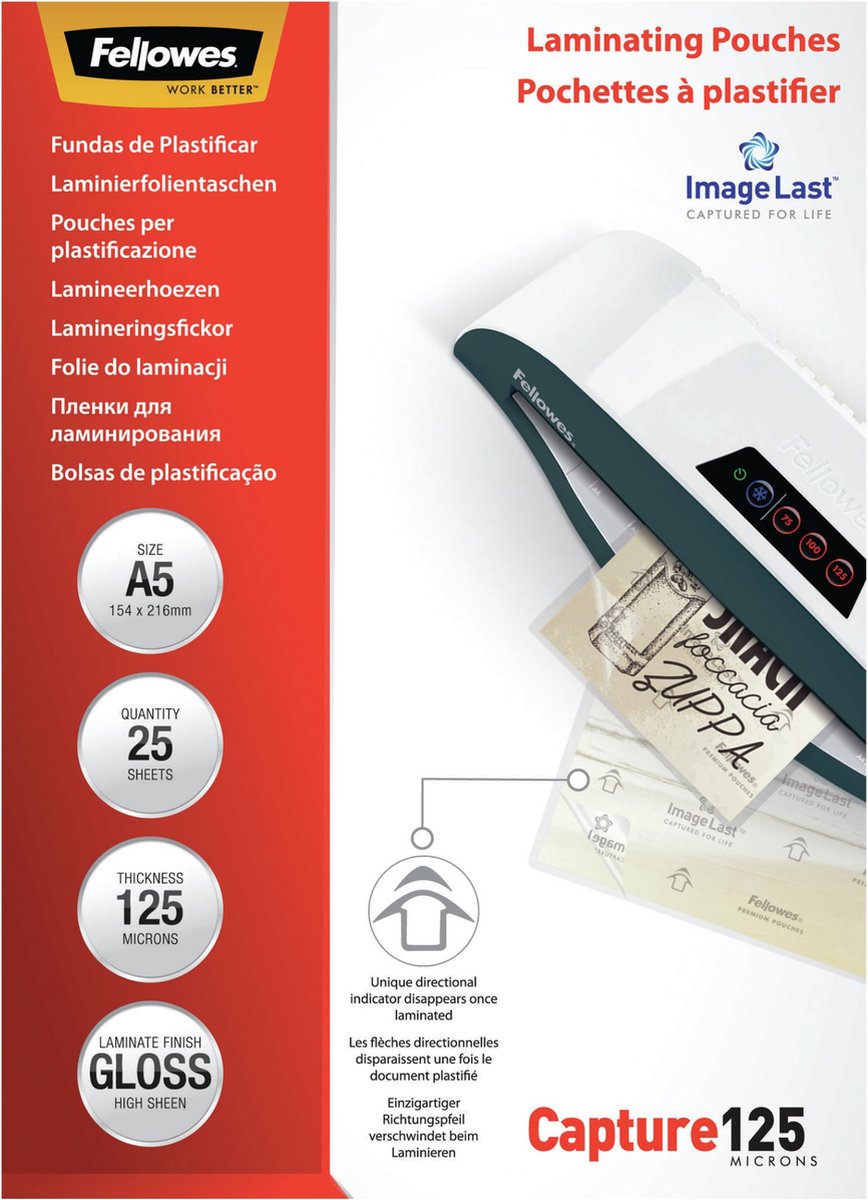 Fellowes laminating pouches imagelast a5 125 micron 25 pieces
