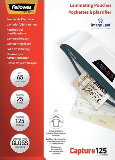 Fellowes laminating pouches imagelast a5 125 micron 25 pieces