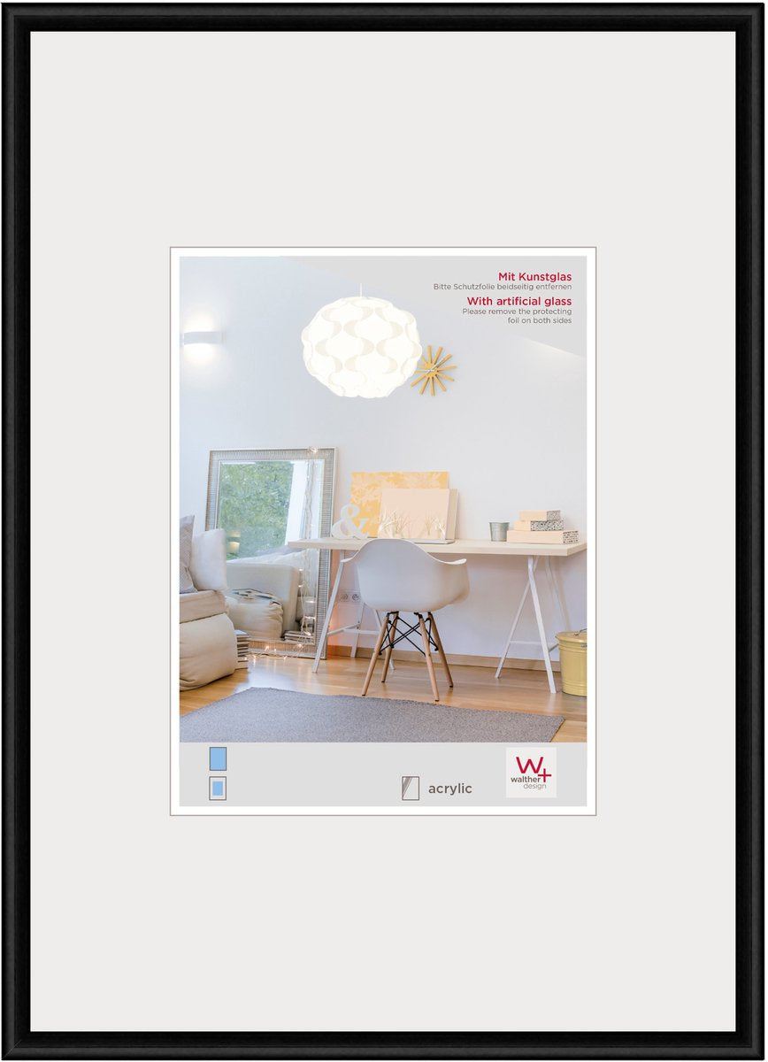 Walther new lifestyle - cadre en plastique - format photo 40x50 cm - verre d'art - noir