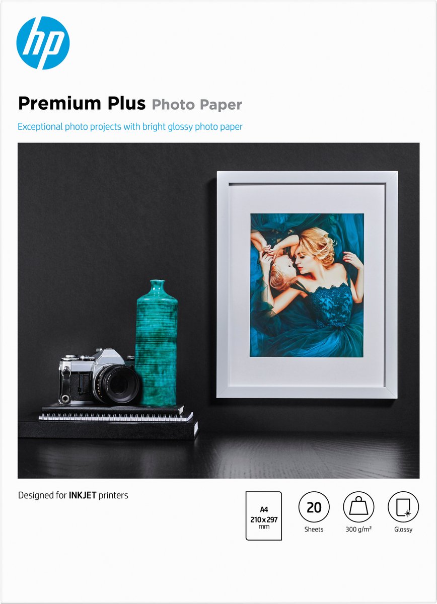 Papier photo brillant Hp premium plus - 20 feuilles a4
