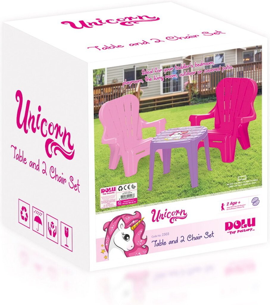 Dolu dolu unicorn roze tafel met stoeltjes