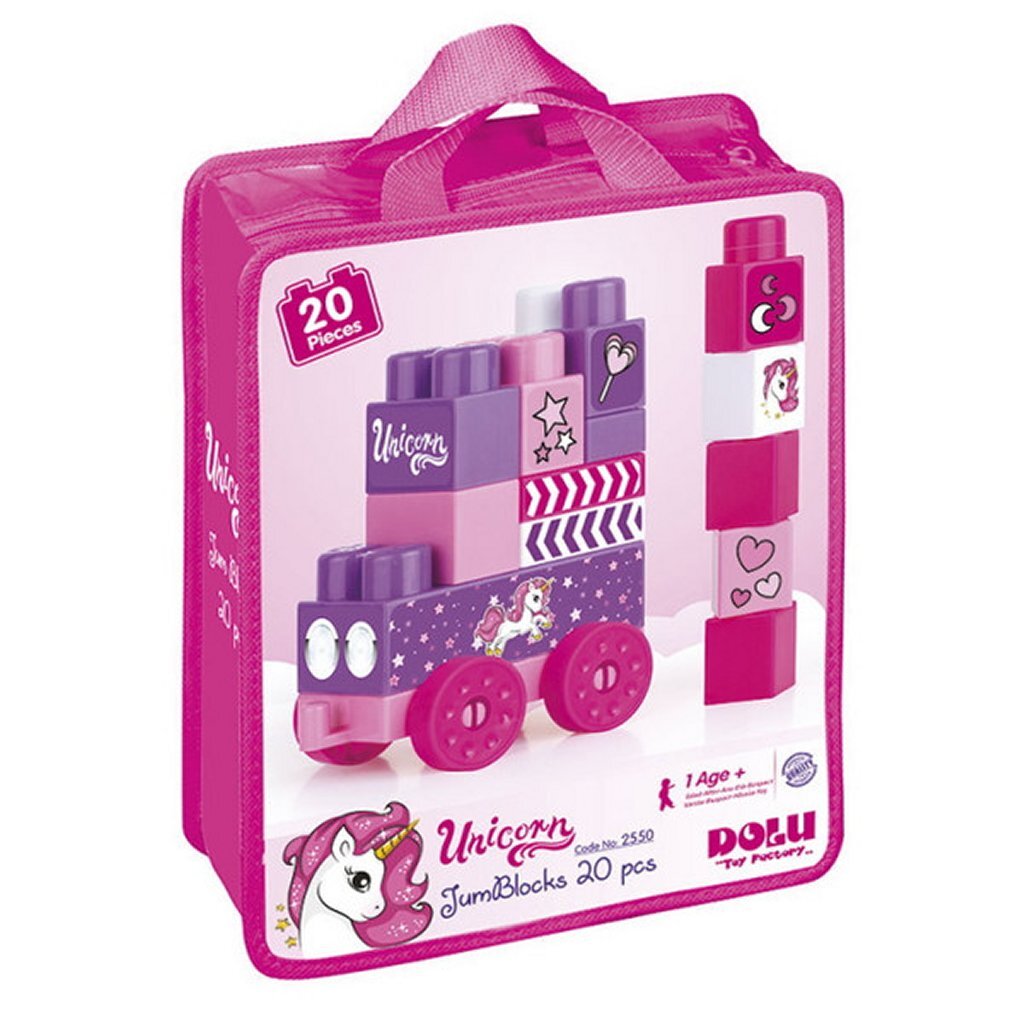 Dolu unicorn Jumblocks train with 20 blocks of pink