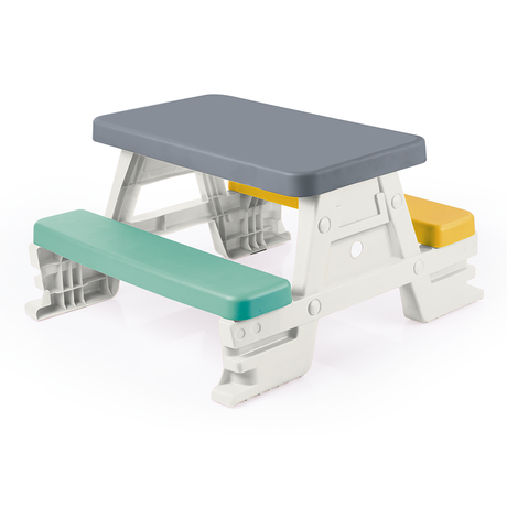 Dolu 2618 table de pique-nique pour 4 enfants intérieur extérieur gris jaune bleu blanc