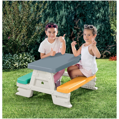 Dolu 2618 table de pique-nique pour 4 enfants intérieur extérieur gris jaune bleu blanc