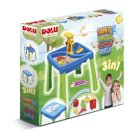 Dolu 3077 table d'eau de sable 3-en-1 avec table de dessin vert bleu