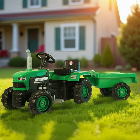 Tracteur à pédales Dolu avec klaxon de remorque vert noir