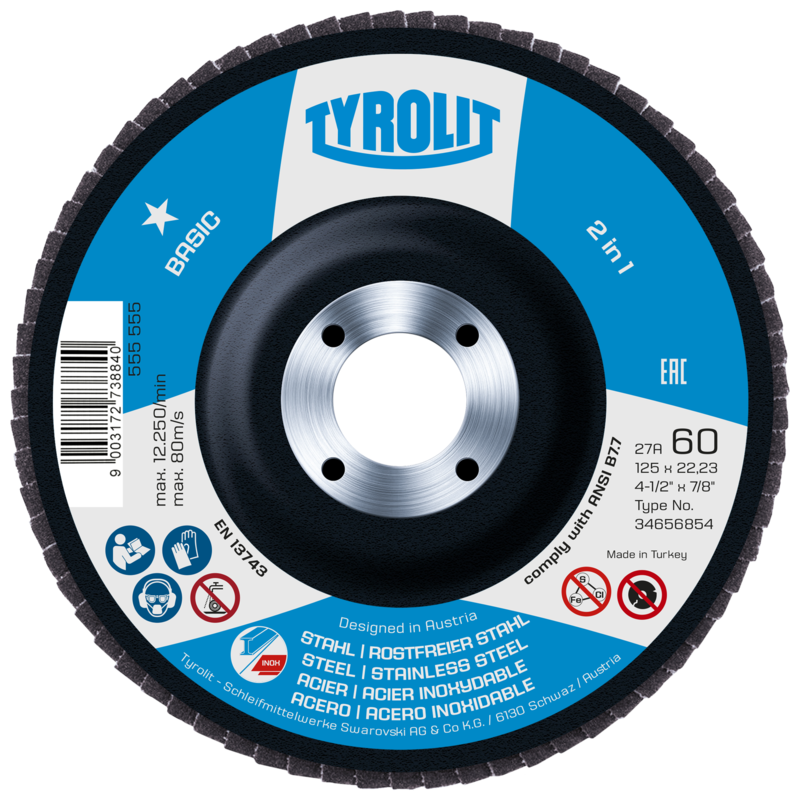Disque à lamelles Tyrolit 125mm za80 avec basic 2en1 pc acier inoxydable | 100 pièces