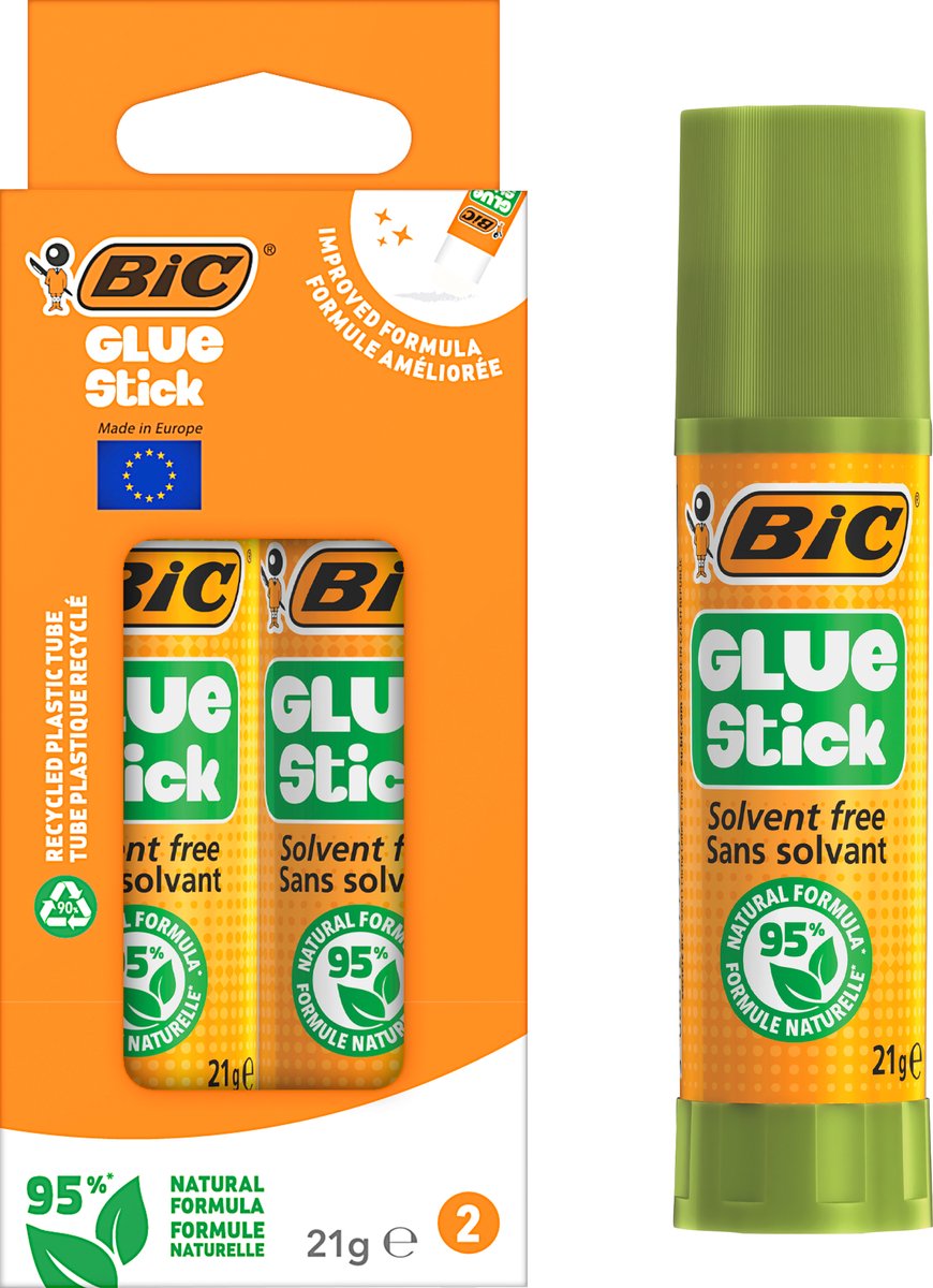 Bâton de colle Bic ecolutions 21g - 2 pièces - 95% naturelle - colle hobby papier carton photo