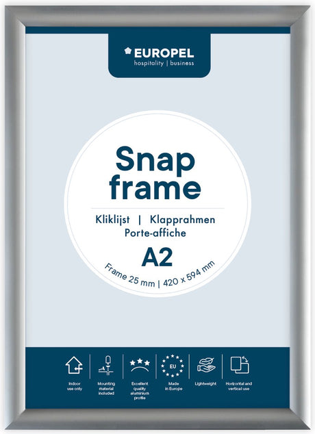 Europel kliklijst – posterlijst – a2 – 42 x 59,4 cm – 25mm – aluminium – zilver