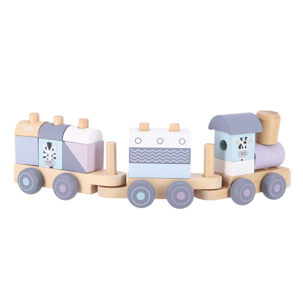 Train à blocs en bois Jipy violet bleu