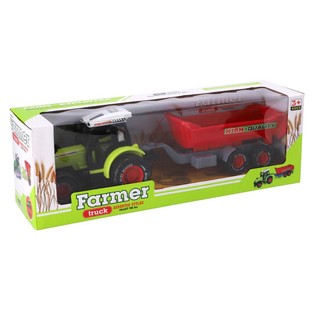 Tracteur agricole autres marques avec remorque 45 cm vert rouge