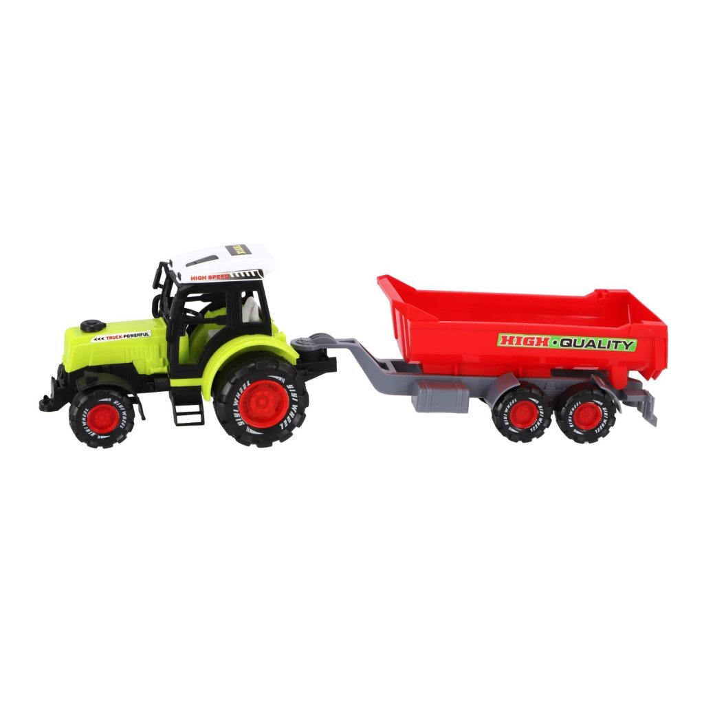 Tracteur agricole autres marques avec remorque 45 cm vert rouge
