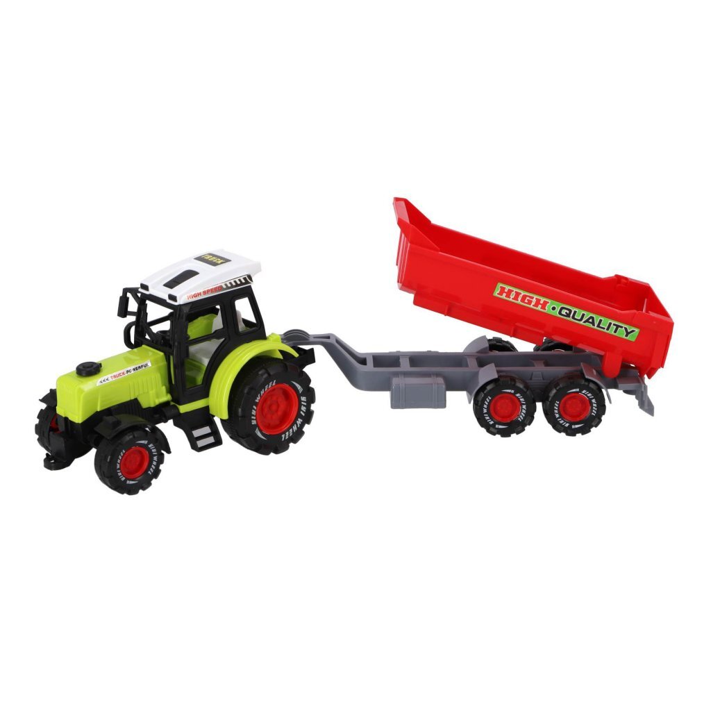 Tracteur agricole autres marques avec remorque 45 cm vert rouge