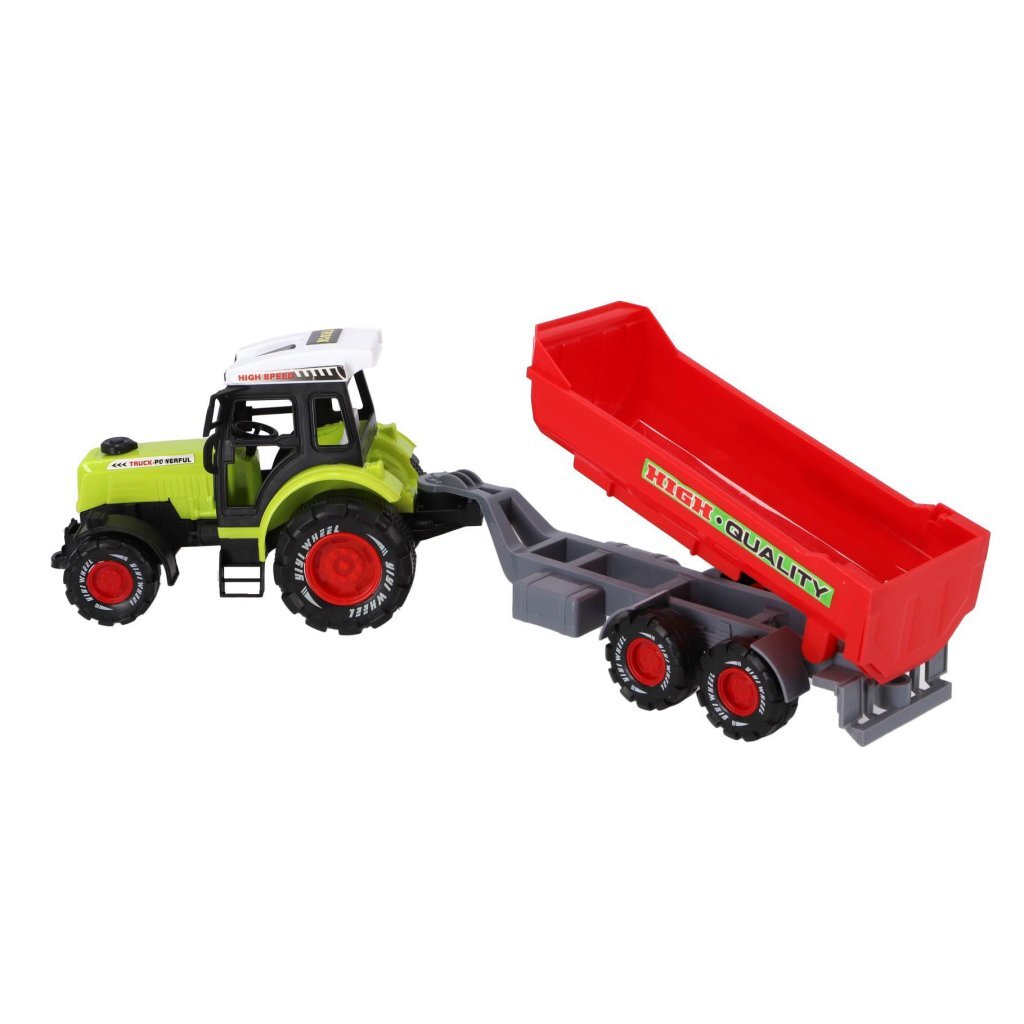Tracteur agricole autres marques avec remorque 45 cm vert rouge